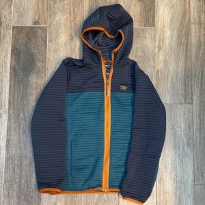 L.L. Bean Kids Puffer Jacket in Dark Blue and Teal with Orange Trim